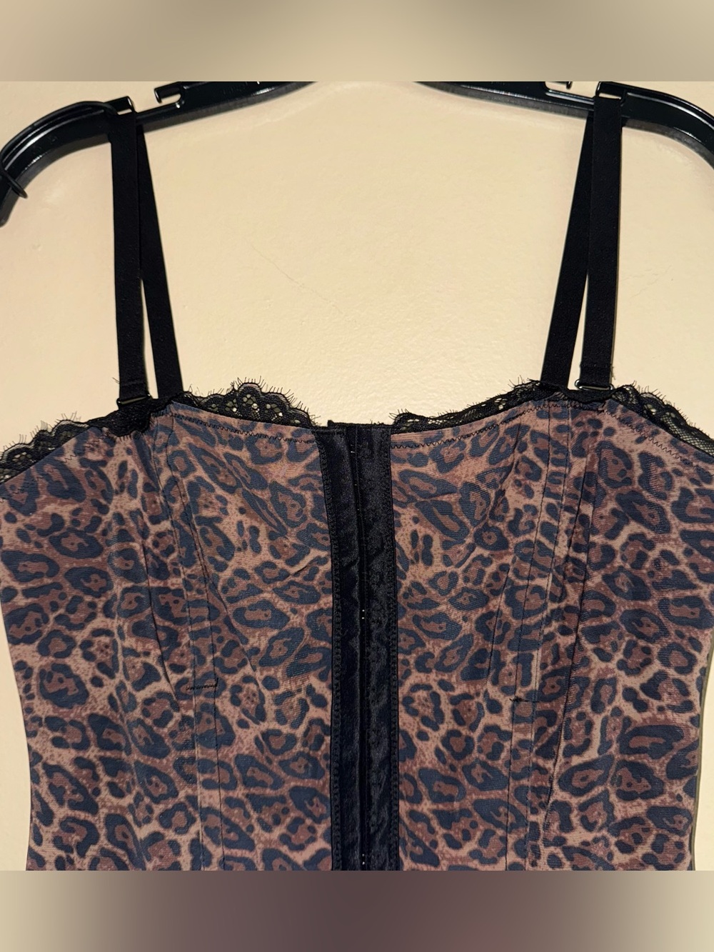 Popilush Brown Leopard Lace Detachable Strap Corset Bustier Tank Size L NWOT! - Picture 7 of 11
